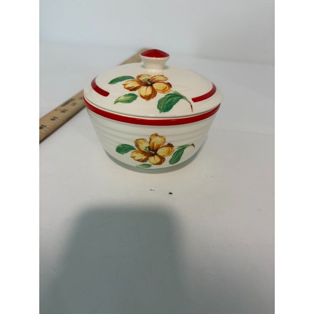 vtg watt ware oven ware casserole covered bowl with hand painted floral design